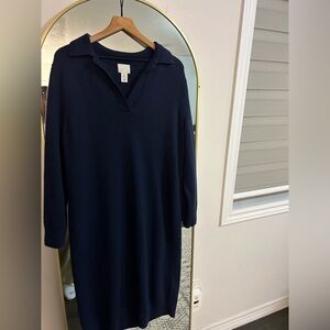 H&M Dark Blue Long Sleeve Sweater Dress